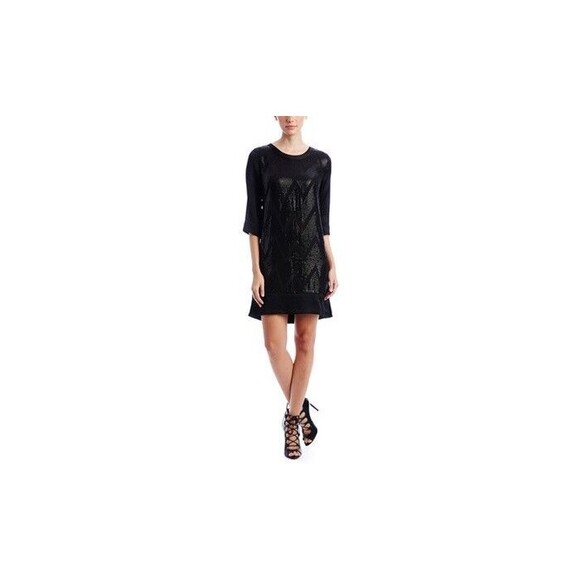 New Womens 4 NWT $449 Sequin Silk Dress Black L'AGENCE Sleeves Chevron Zig Zag - Picture 2 of 12
